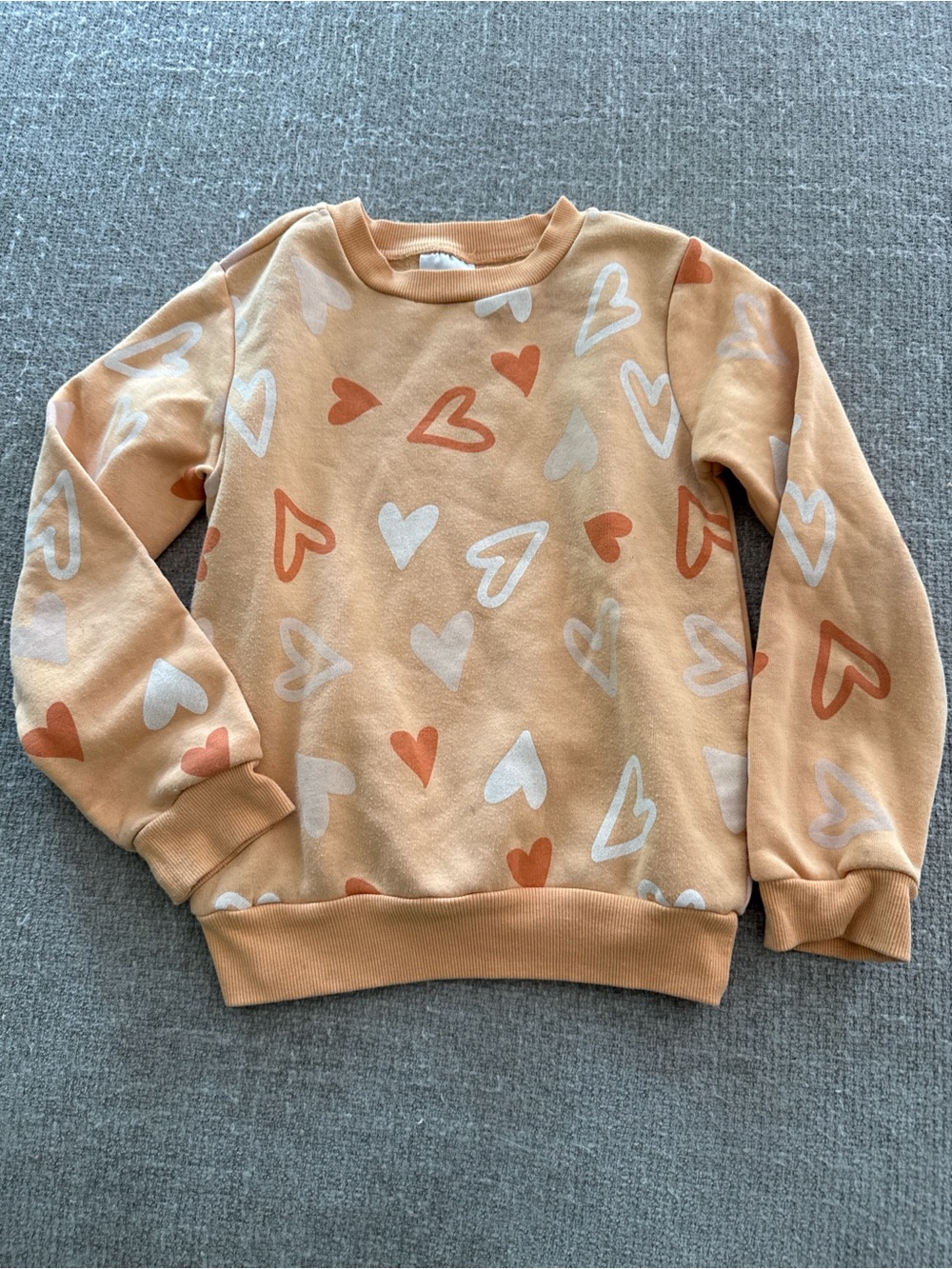 Dot Australia Girls Heart Print Fleece Sweatshirt Size 7 Beige Cozy Pullover